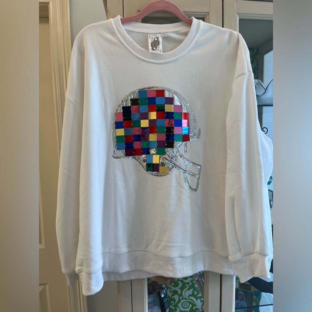 SOLD- NOWT- QUEEN OF SPARKLES- football helmet sweatshirt